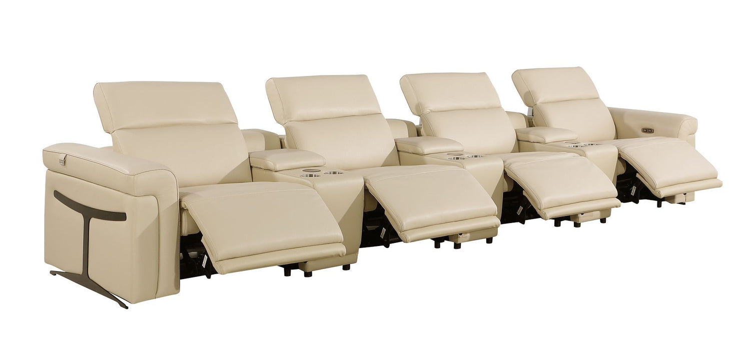 Top Grain Leather Reclining Metal USB Sofa (720372) - Beige