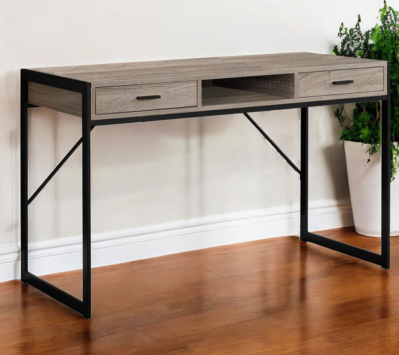22" Computer Desk With Two Drawers - Taupe And Black