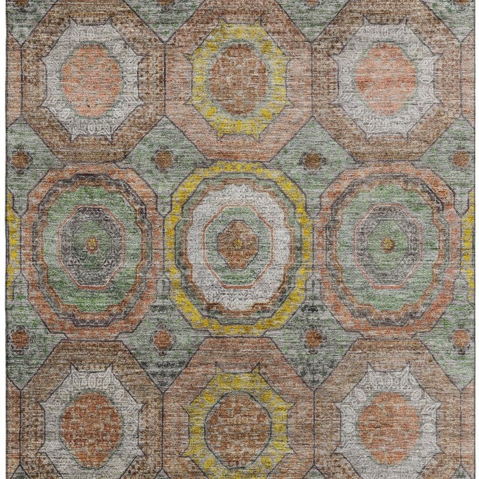 10' X 14' Geometric Washable Area Rug With UV Protection (716521) - Sage / Gold