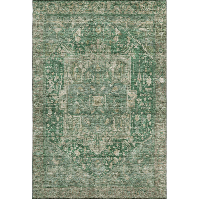 10' X 14' Oriental Washable Area Rug With UV Protection (692412) - Emerald / Ivory / Taupe