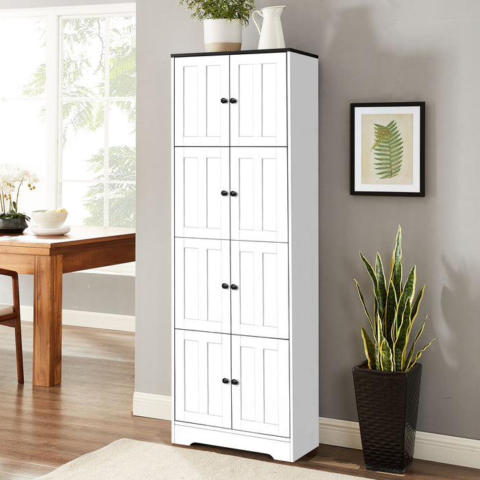 Giga tall storage cabinet with 8 doors and 4 shelves, wall-mounted accent cabinet for living room, kitchen, or office storage