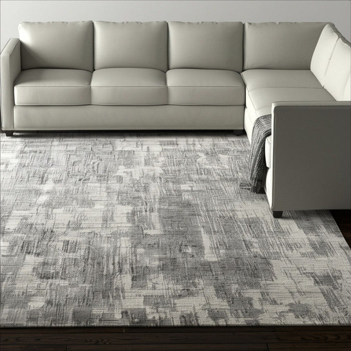 12' X 15' Abstract Hand Woven Distressed Area Rug - Gray / Ivory