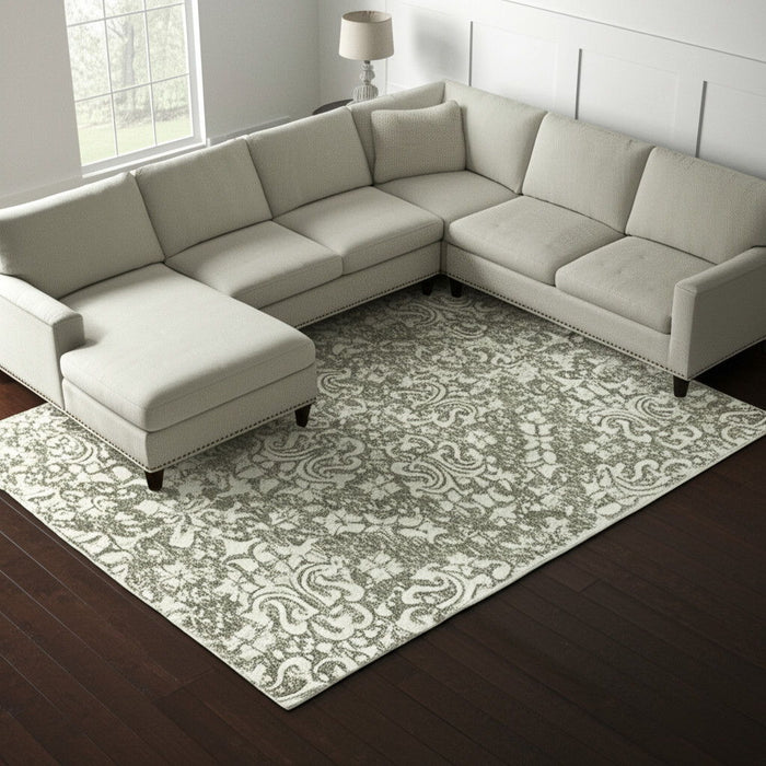 10' X 14' Floral Hand Tufted Area Rug - Ivory And Green