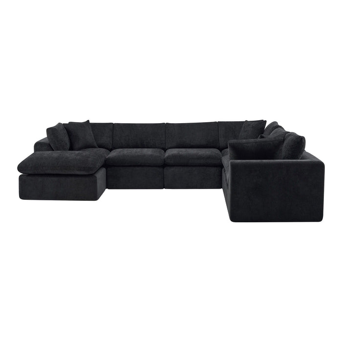 Chenille Modular Sofa Chaise With Ottoman Toss Pillows (725207) - Black