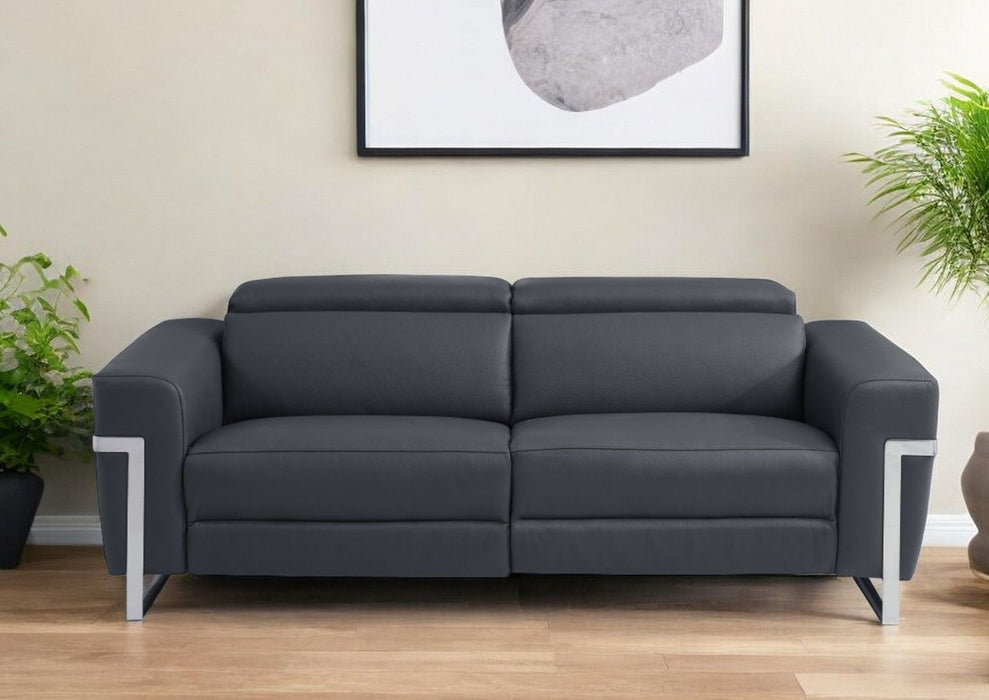 Italian Leather USB Sofa - Gray / Silver