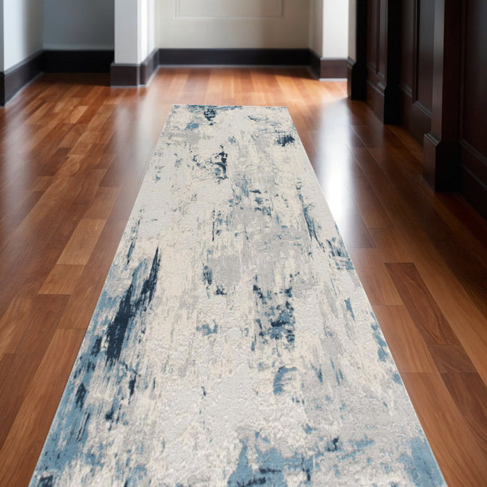 2' X 30' Abstract Area Rug (609830) - Blue / Beige / Gray