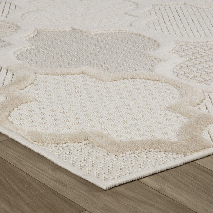 8' x 11' Geometric Distressed Polyester Area Rug - Cream And Beige