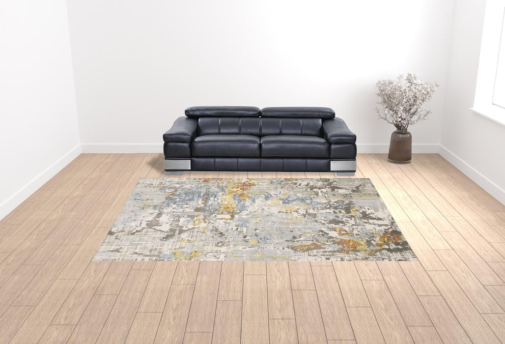 10' x 13' Abstract Power Loom Stain Resistant Area Rug - Gray Blue Beige Gold And Rust
