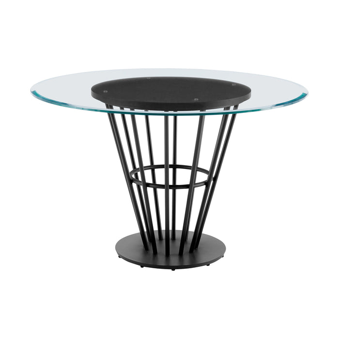 48" Glass And Iron Pedestal Base Round Top Dining Table - Brown