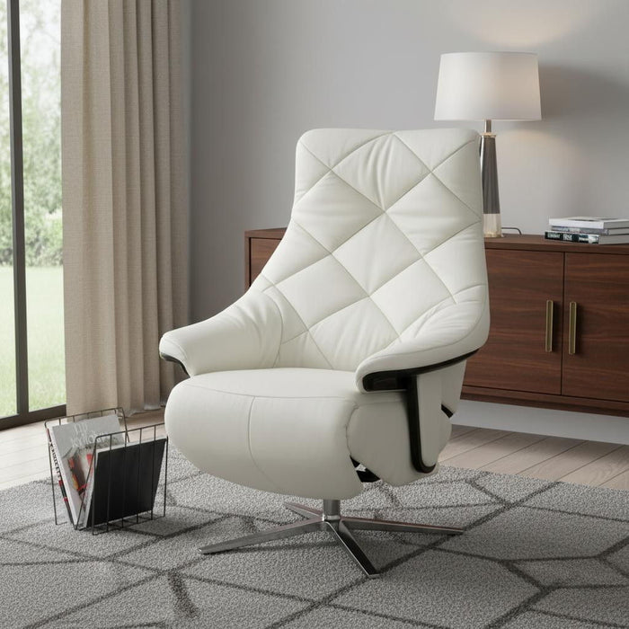 Tufted Genuine Leather Power Swivel Recliner - White