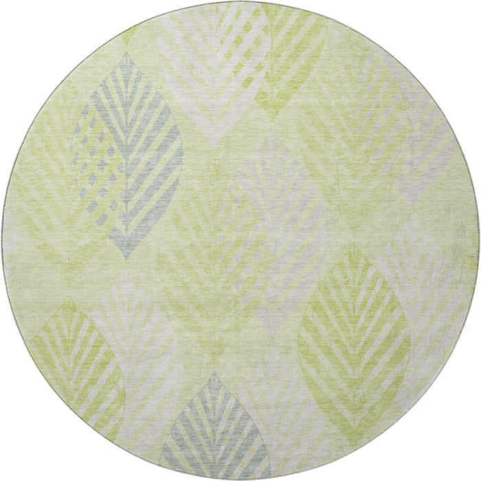8' Transitional Floral Washable Round Rug With UV Protection - Artichoke Green