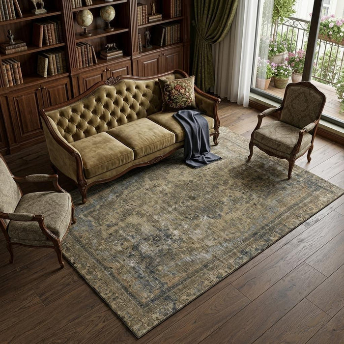 10' X 14' Floral Medallion Washable Area Rug With UV Protection (695888) - Brown / Gray / Silver
