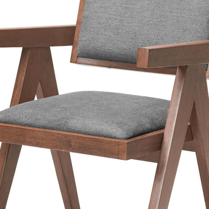 Upholstered Fabric Open Back Dining Arm Chairs (Set of 2) - Gray / Brown