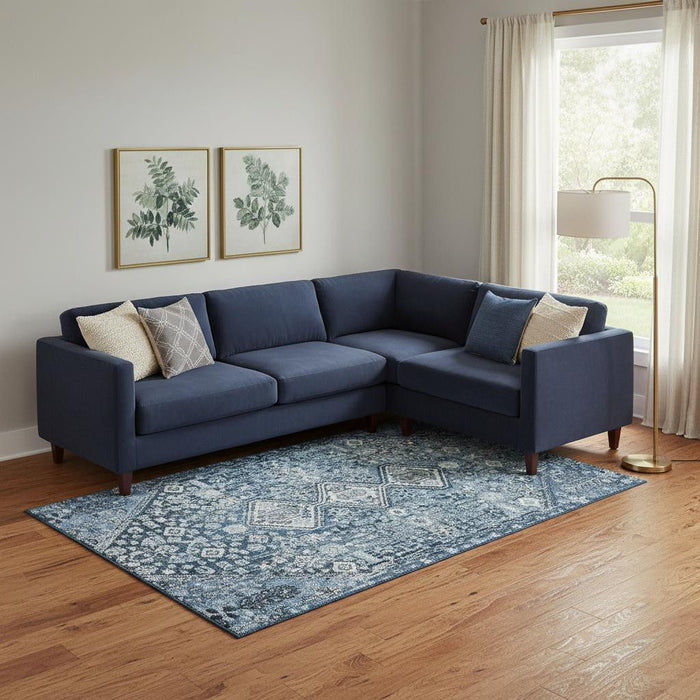 10' X 14' Geometric Washable Area Rug With UV Protection (705149) - Blue / Ivory