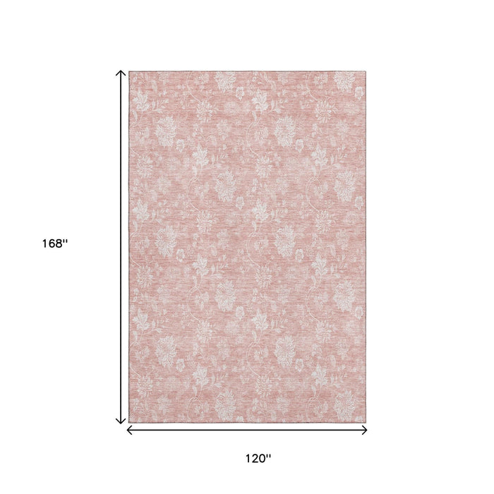 10' X 14' Floral Washable Area Rug With UV Protection (656004) - Pink / Ivory