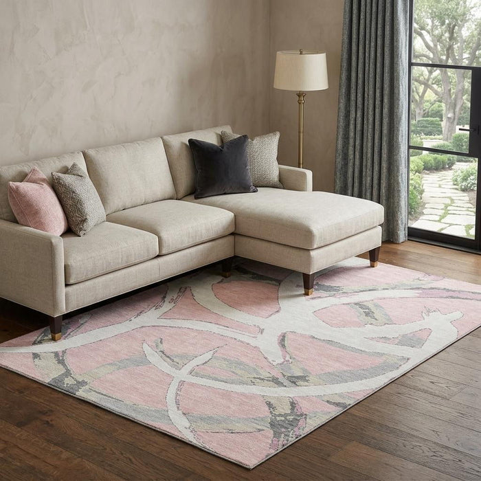 10' X 14' Abstract Washable Area Rug With UV Protection (680277) - Pink / Ivory / Gray