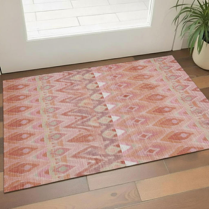 3' X 5' Southwestern Washable Area Rug With UV Protection (651906) - Pink / Orange / Mint Green
