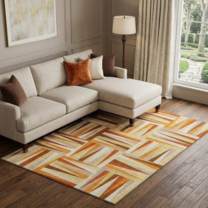 10' X 14' Geometric Washable Area Rug With UV Protection (679450) - Orange / Rust / Ivory