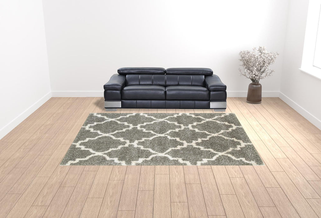 9.8' x 12.8' Geometric Shag Power Loom Stain Resistant Polypropylene Area Rug - Grey And Ivory