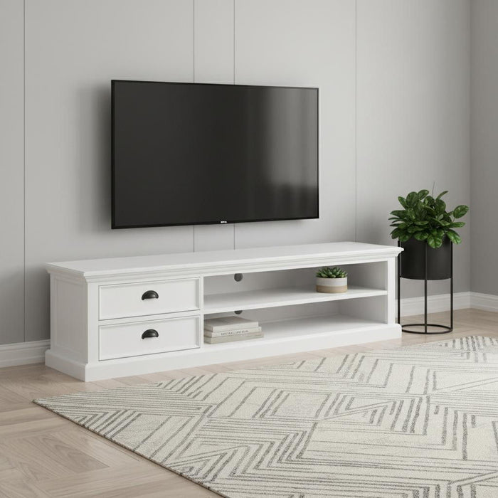 Classic Entertainment Unit With Two Drawers - White