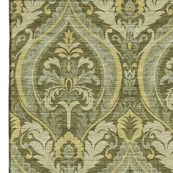 10' X 14' Floral Washable Area Rug With UV Protection (649792) - Green / Ivory