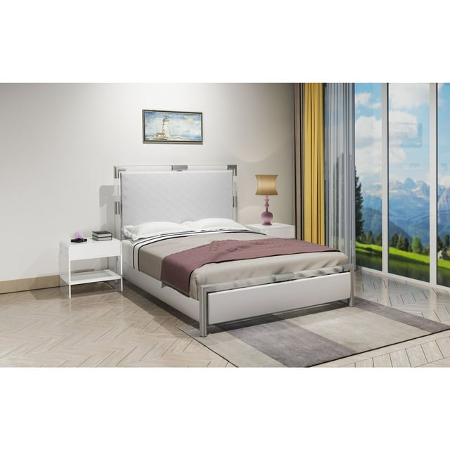 Chintaly BARCELONA King Bed Side Rails & Slats Brushed Nickel / Clear