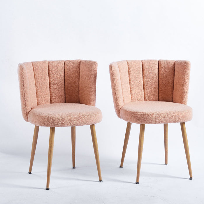 Set of 2 Giga modern dining chairs with wood-colored iron tube legs, cushioned seats, and comfortable backrests.