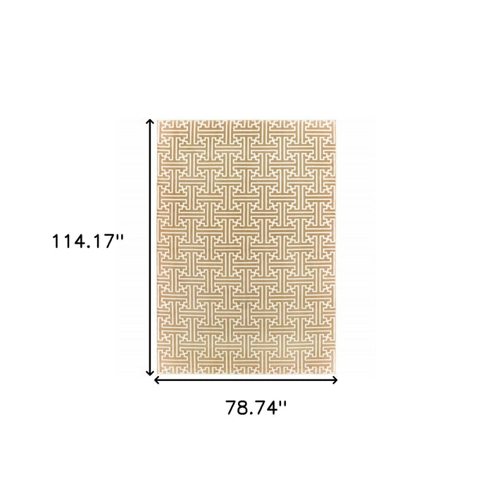 6.6' x 9.5' Geometric Power Loom Stain Resistant Area Rug - Gold And Ivory