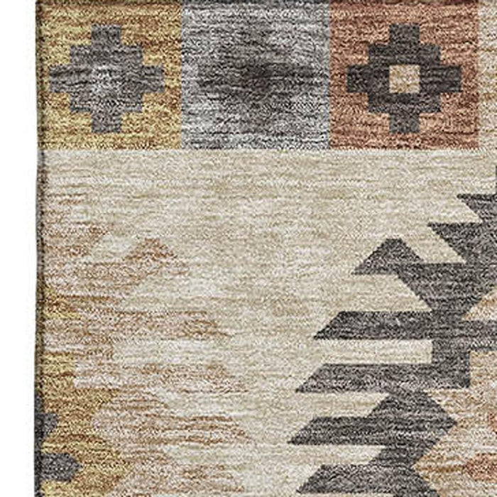 10' X 14' Southwestern Washable Area Rug With UV Protection (677603) - Beige / Copper / Gold