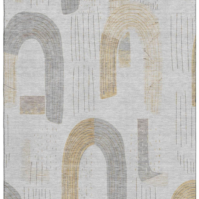 10' X 14' Geometric Washable Area Rug With UV Protection (697554) - Silver / Gold / Gray