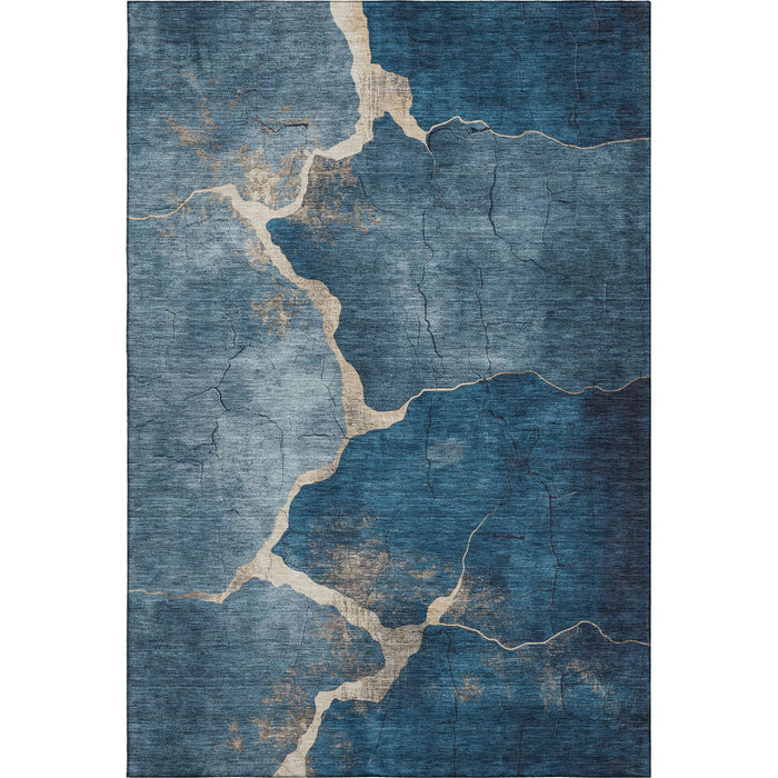 10' X 14' Abstract Washable Area Rug With UV Protection (707029) - Navy Blue / Beige