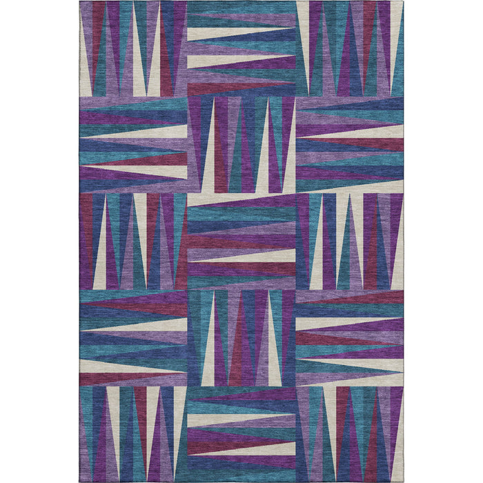 10' X 14' Geometric Washable Area Rug With UV Protection (679456) - Purple / Ivory / Blue