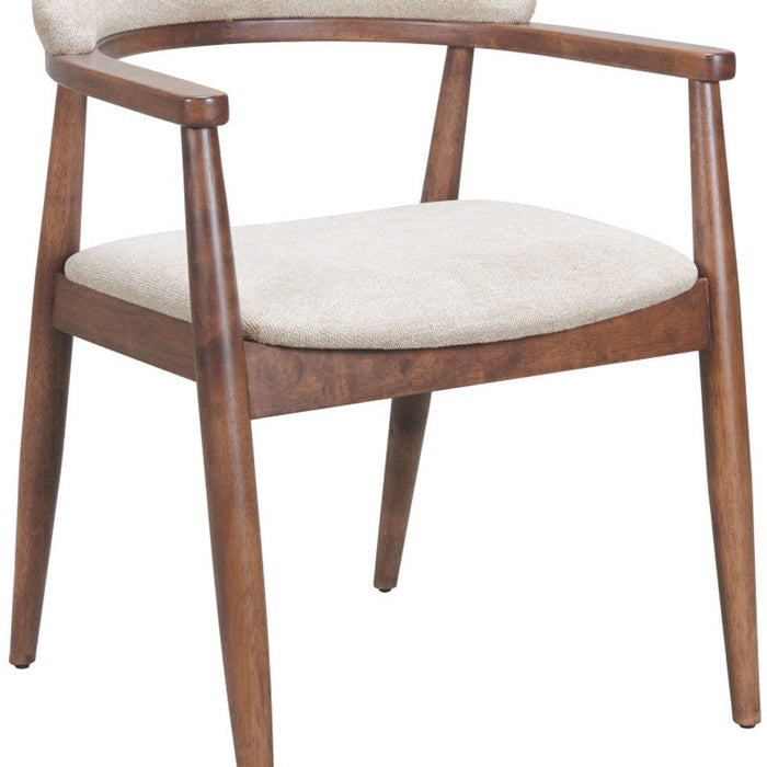 Upholstered Fabric Open Back Dining Arm Chair - Beige / Brown