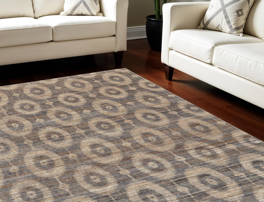 9' X 13' Geometric Hand Woven Area Rug - Taupe And Tan