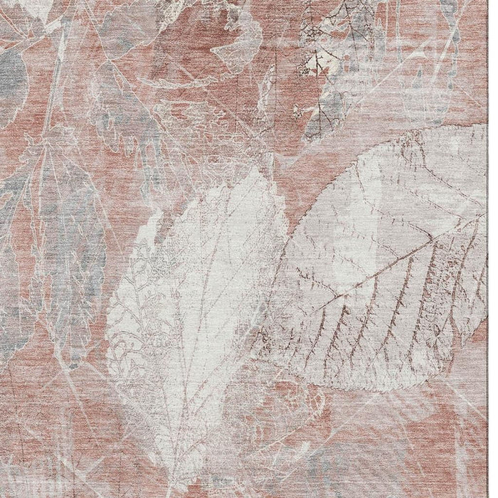10' X 14' Floral Washable Area Rug With UV Protection (705749) - Salmon / Ivory