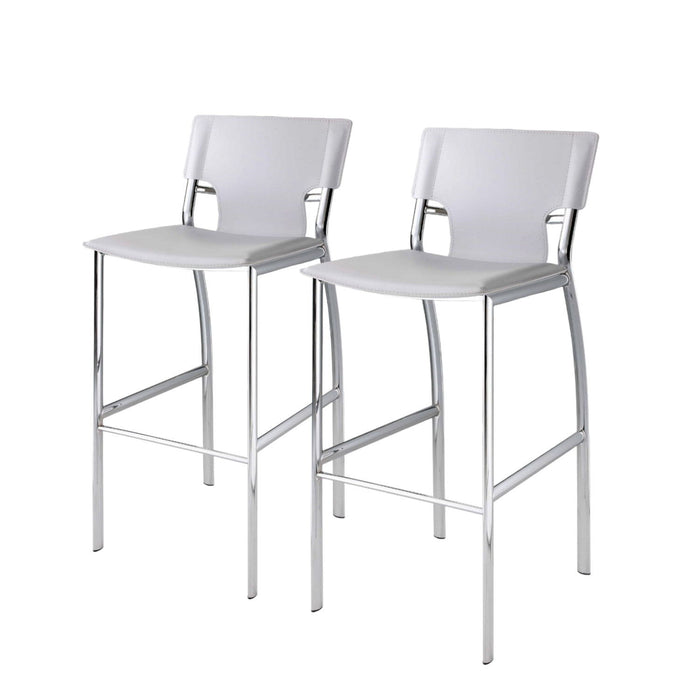 29" Metal And Faux Leather Low Back Bar Height Bar Chairs (Set of 2) - White