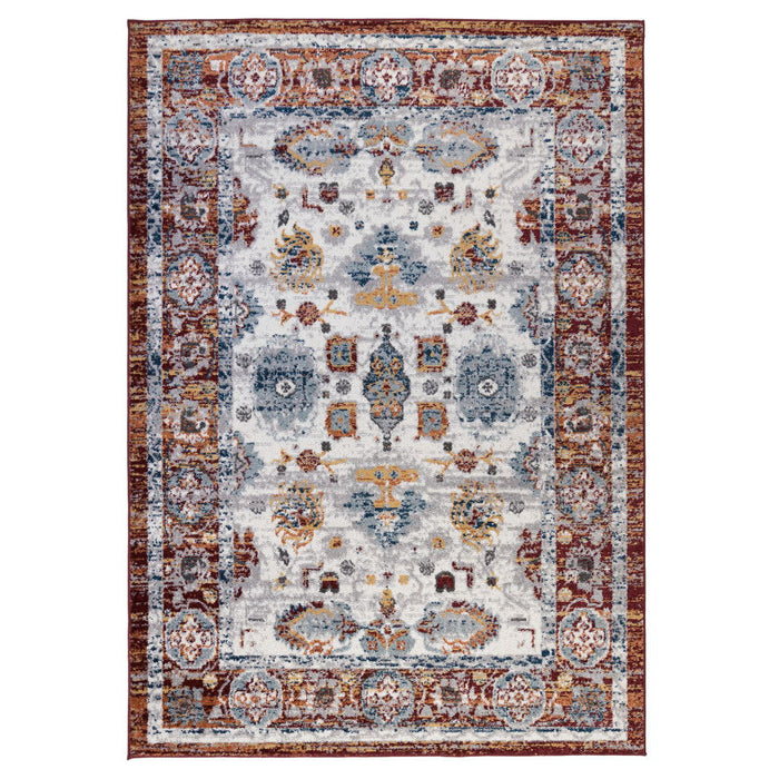 9' x 12' Floral Power Loom Area Rug - Ivory Brown And Orange