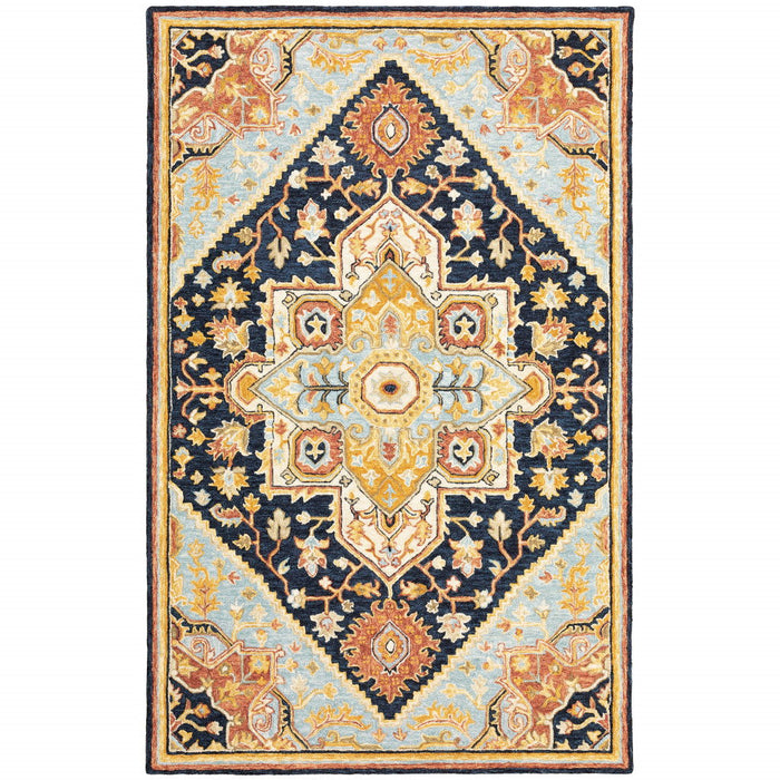 10' x 13' Oriental Tufted Handmade Stain Resistant Area Rug - Navy Rust Blue Ivory And Gold