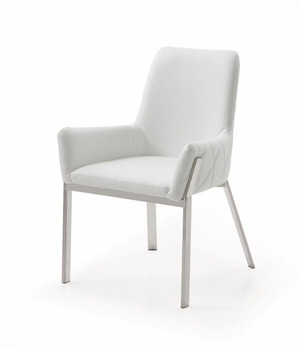 Upholstered Faux Leather Dining Room Arm Chair - White