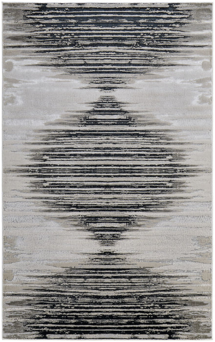 9' x 12' Geometric Power Loom Area Rug - Black And Silver