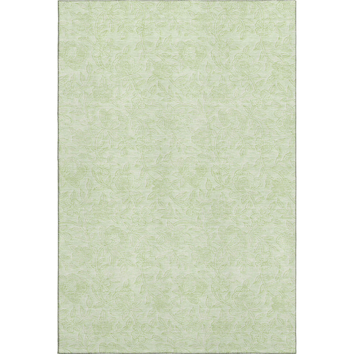10' X 14' Floral Washable Area Rug With UV Protection - Artichoke Green And Ivory