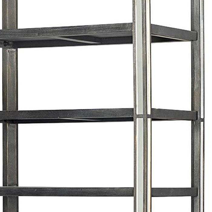 Mirrored Four Tier Bookcase With Three Drawers - Dark Brown