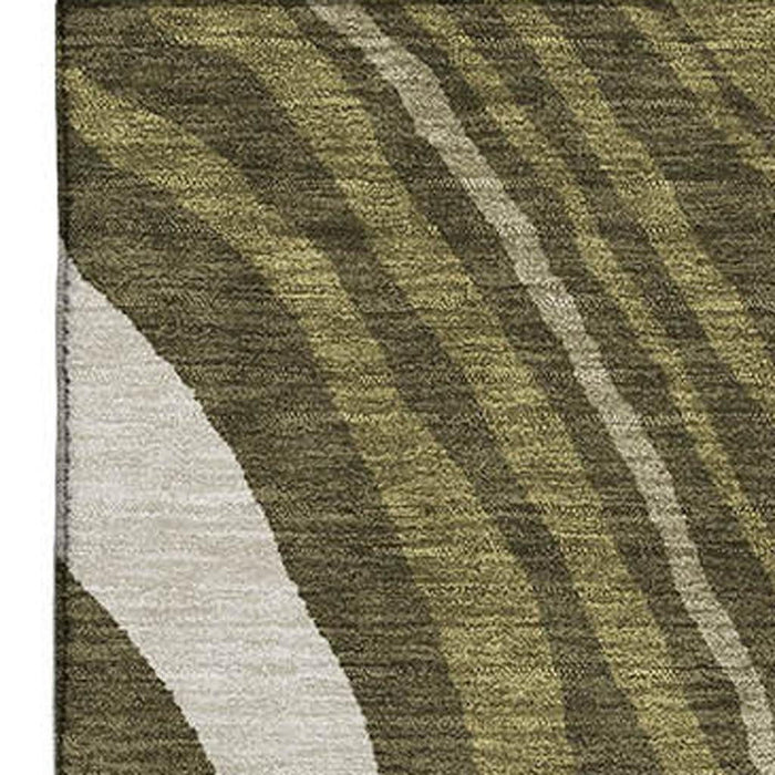 10' X 14' Abstract Washable Area Rug With UV Protection (682445) - Olive Green / Wheat / Ivory