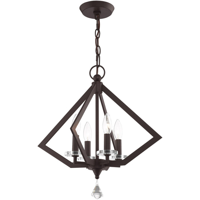 19" Four Light Metal Dimmable Chandelier With Shades - Bronze