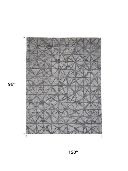 8' X 10' Wool Geometric Hand Knotted Area Rug (744227) - Gray / Black
