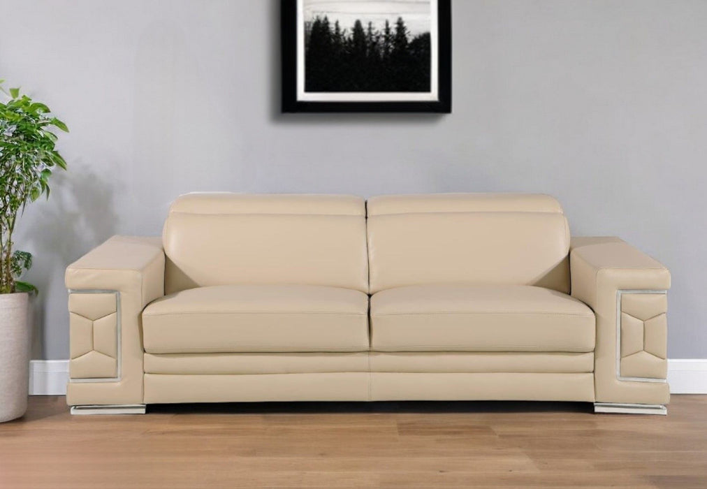 Sofa Leather With Silver Legs - Beige