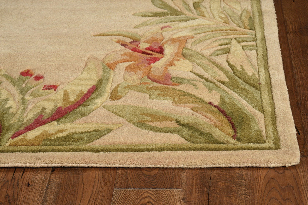 8' x 11' Wool Area Rug - Ivory Tropical Greenery
