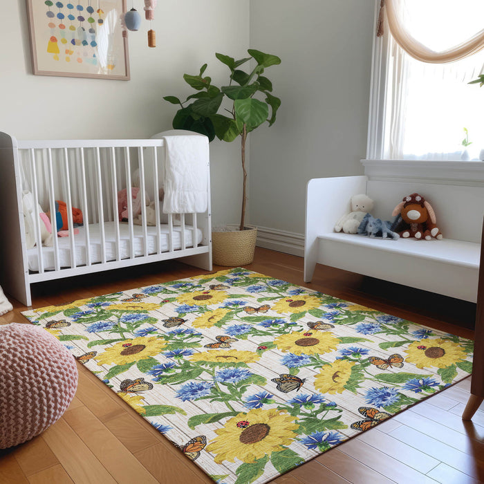10' X 14' Cottage Geometric Washable Area Rug With UV Protection - Yellow