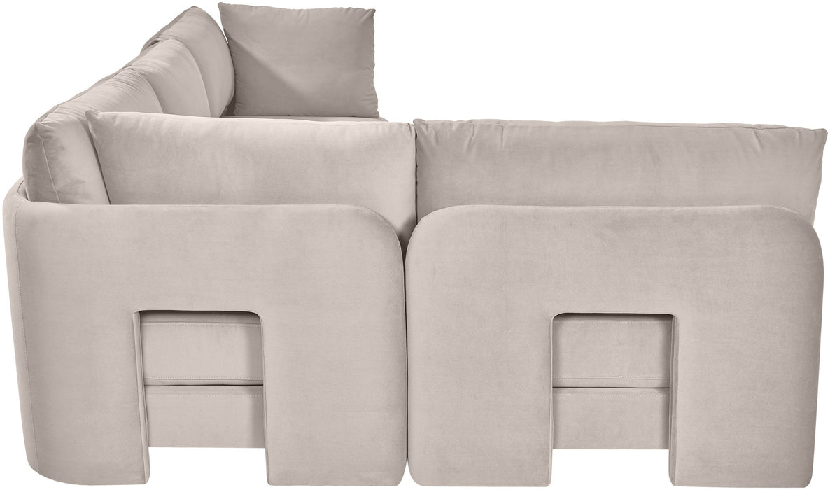 Meridian Furniture Hammond velvet performance fabric armless sectional with four pieces, modern stationary design, in a neutral color