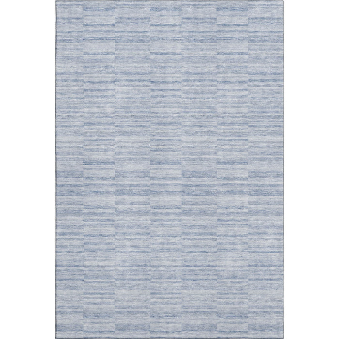 10' X 14' Striped Washable Area Rug With UV Protection - Sky Blue And Ivory